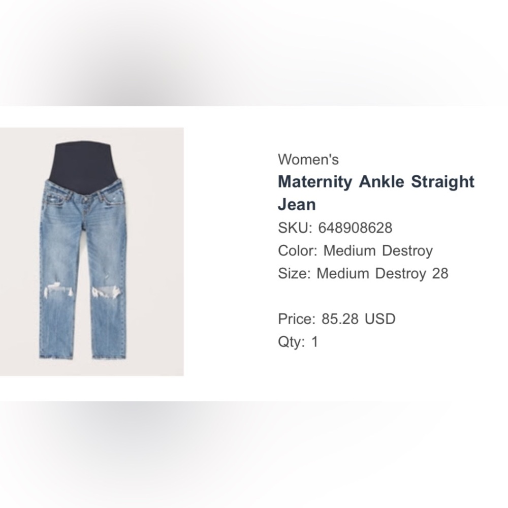 Abercrombie and fitch maternity ankle straight jeans 28